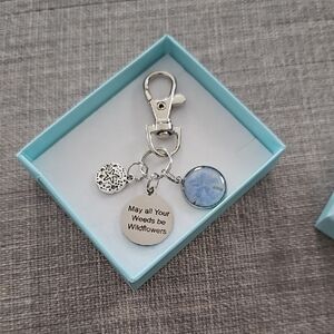 Silver and Blue Keychain with Inspirational Charm